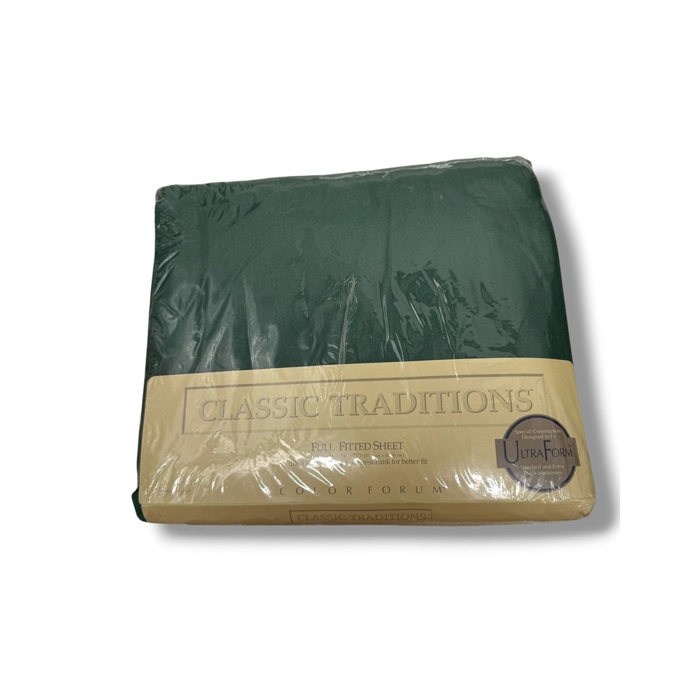Classic Traditions Full Fitted Sheet Forest Green Cotton Flannel USA NIP Vintage